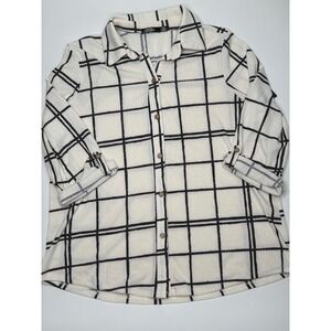 NWT CURE Black White Grid Pattern Collared Button Down Shirt Women's Size M